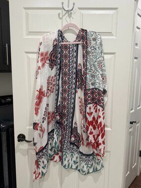 Macchia di Ruggine Boho Patchwork Kimono Duster Red Teal Navy One Size
